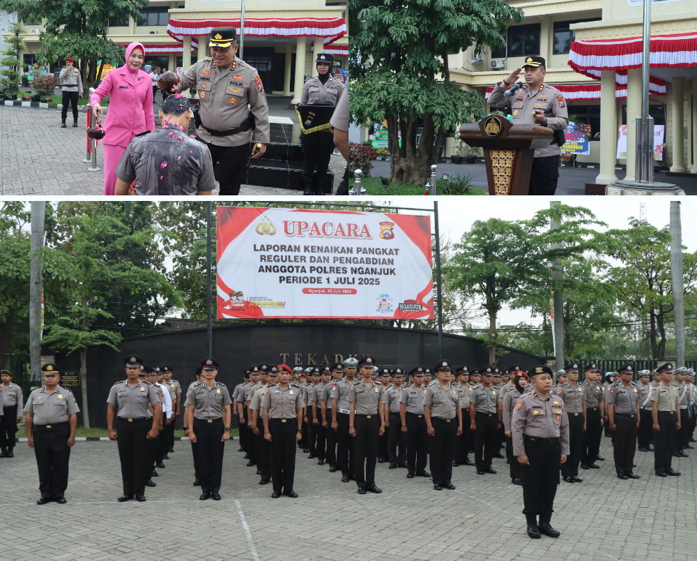 Siraman Air Bunga Warnai Kenaikan Pangkat 80 Personel Polres Nganjuk