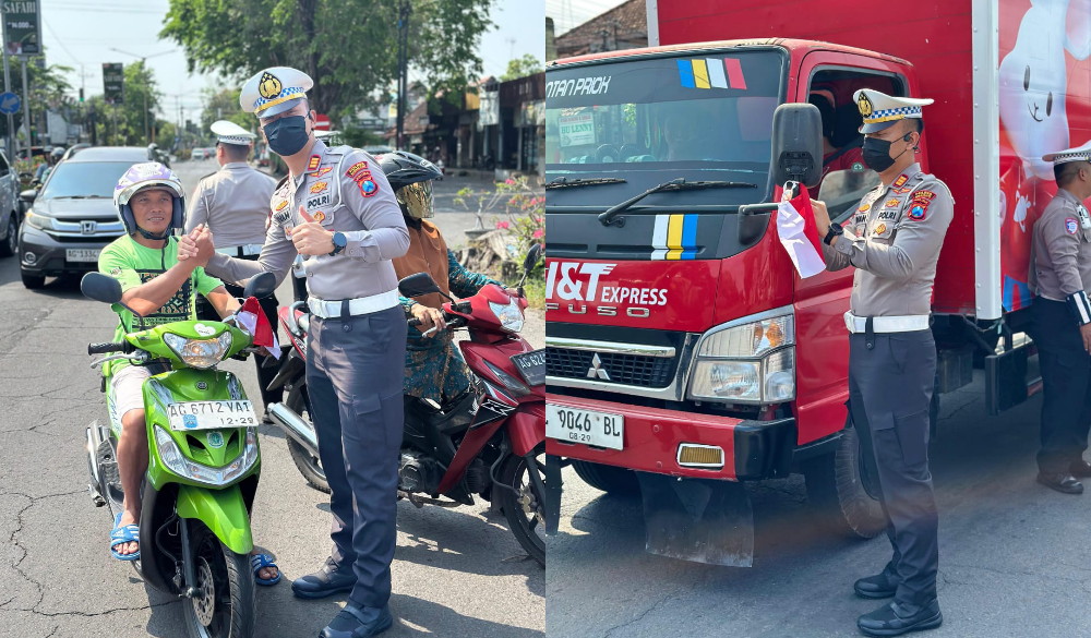 Polres Nganjuk Ajak Pengendara Kibarkan Semangat Kemerdekaan di Jalan