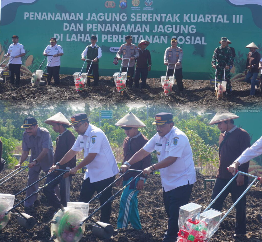 Bupati Nganjuk bersama Kapolda Jatim Tanam Benih Jagung Bhayangkara 5,2 Hektar di kawasan Hutan Selatan Bendungan Semantok, Sambikerep, Kecamatan Rejoso