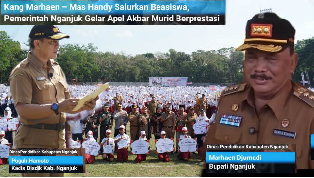 Kang Marhaen – Mas Handy Salurkan Beasiswa, Pemerintah Nganjuk Gelar Apel Akbar Murid Berprestasi