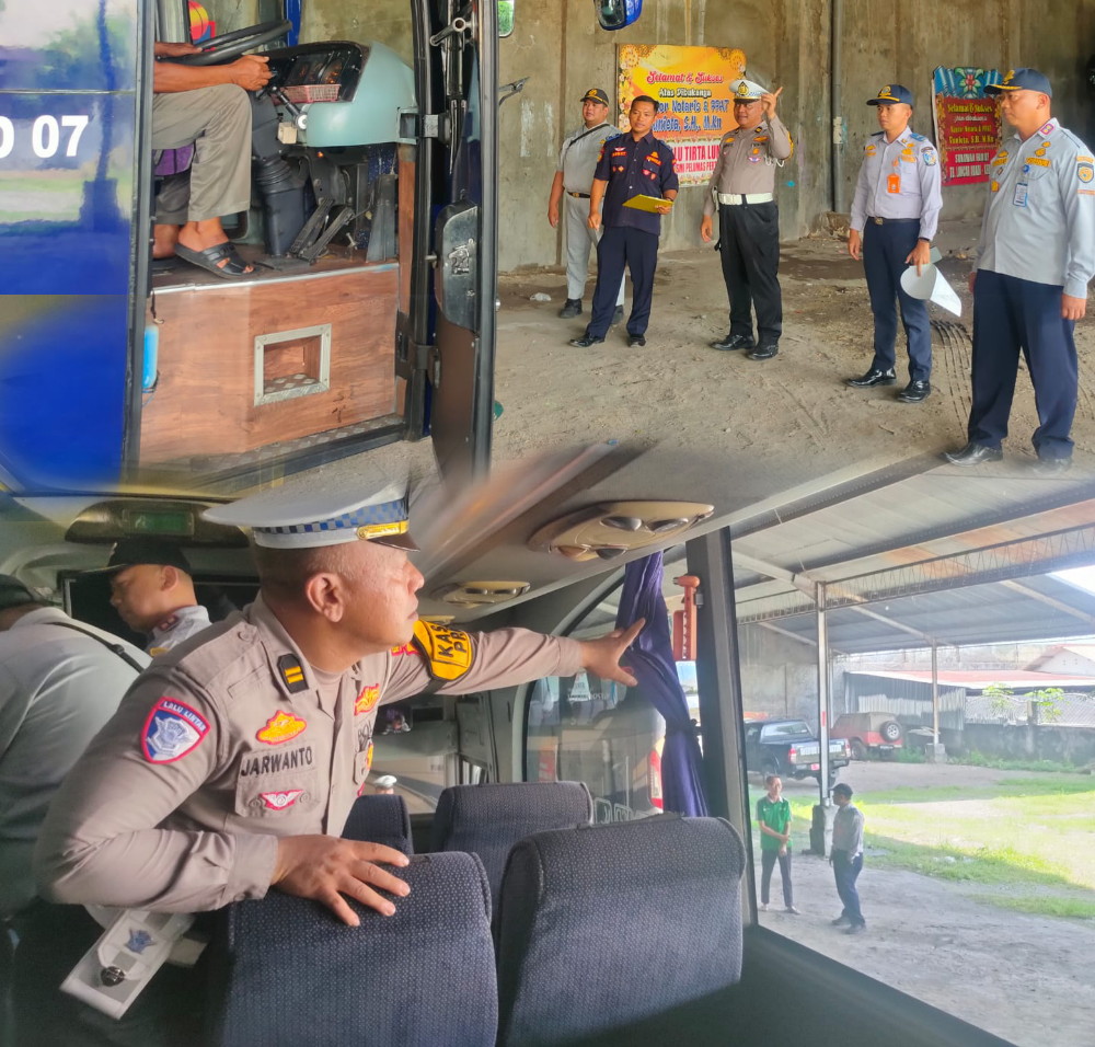 Rampcheck Gabungan di PO. Konco Dewe, Satlantas Polres Nganjuk Pastikan Armada Bus Laik Jalan