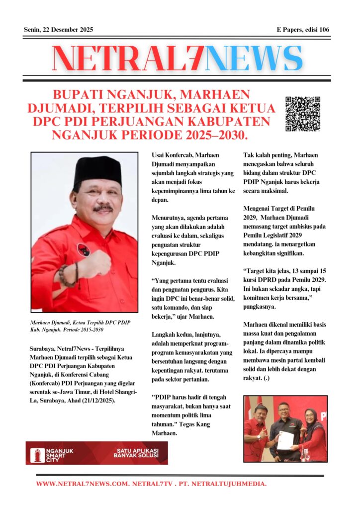 Bupati Nganjuk, Marhaen Djumadi, resmi terpilih sebagai Ketua DPC PDI Perjuangan Kab. Nganjuk 2025–2030.