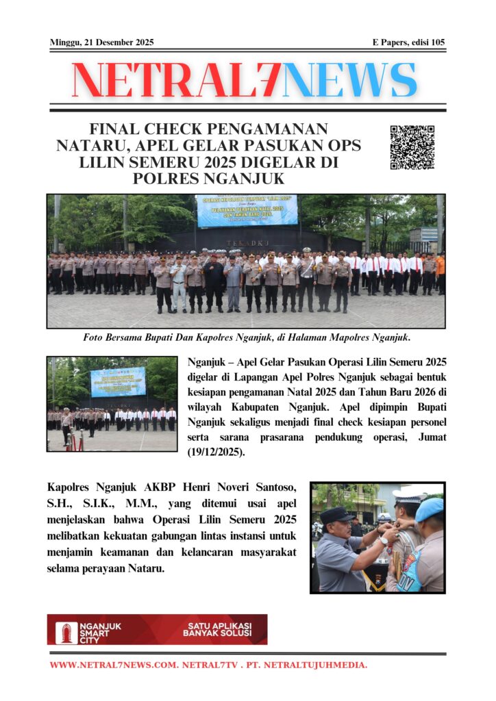 Final Check Pengamanan Nataru, Apel Gelar Pasukan Ops Lilin Semeru 2025 Digelar di Polres Nganjuk